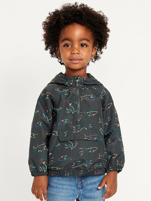 View large product image 1 of 2. Oversized Water-Resistant Half-Zip Hooded Jacket for Toddler Boys