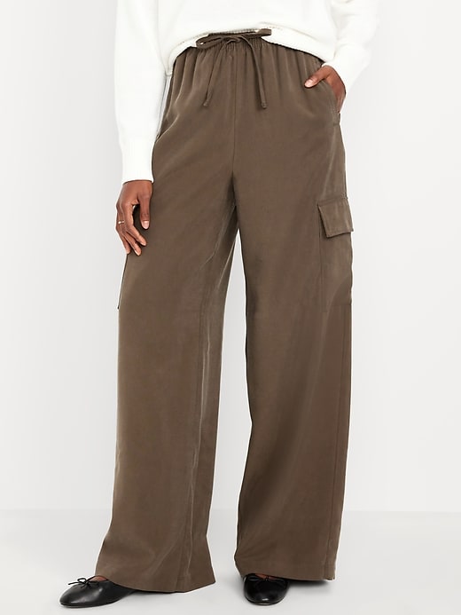 Image number 1 showing, Extra High-Waisted Drapey Cargo Super Wide-Leg Pants