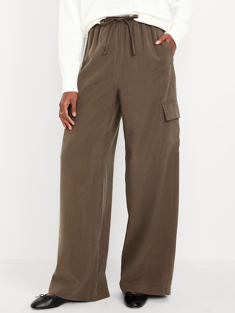Extra High-Waisted Drapey Cargo Super Wide-Leg Pants - Reishi