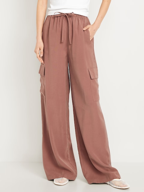 Extra High-Waisted Drapey Cargo Super Wide-Leg Pants - Warm Taupe