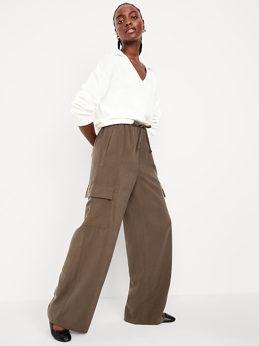 Image number 3 showing, Extra High-Waisted Drapey Cargo Super Wide-Leg Pants