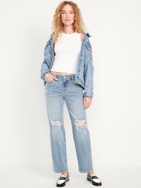 Mid-Rise Boyfriend Loose Jeans - Ripped Light Wash