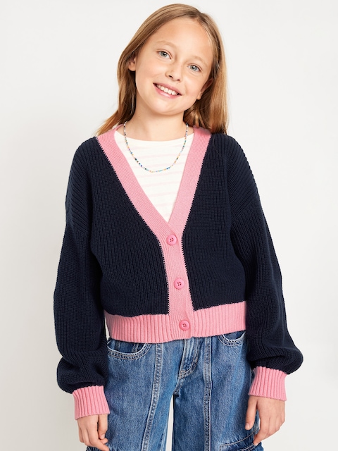 Printed Button-Front Cardigan Sweater for Girls - Big Heart