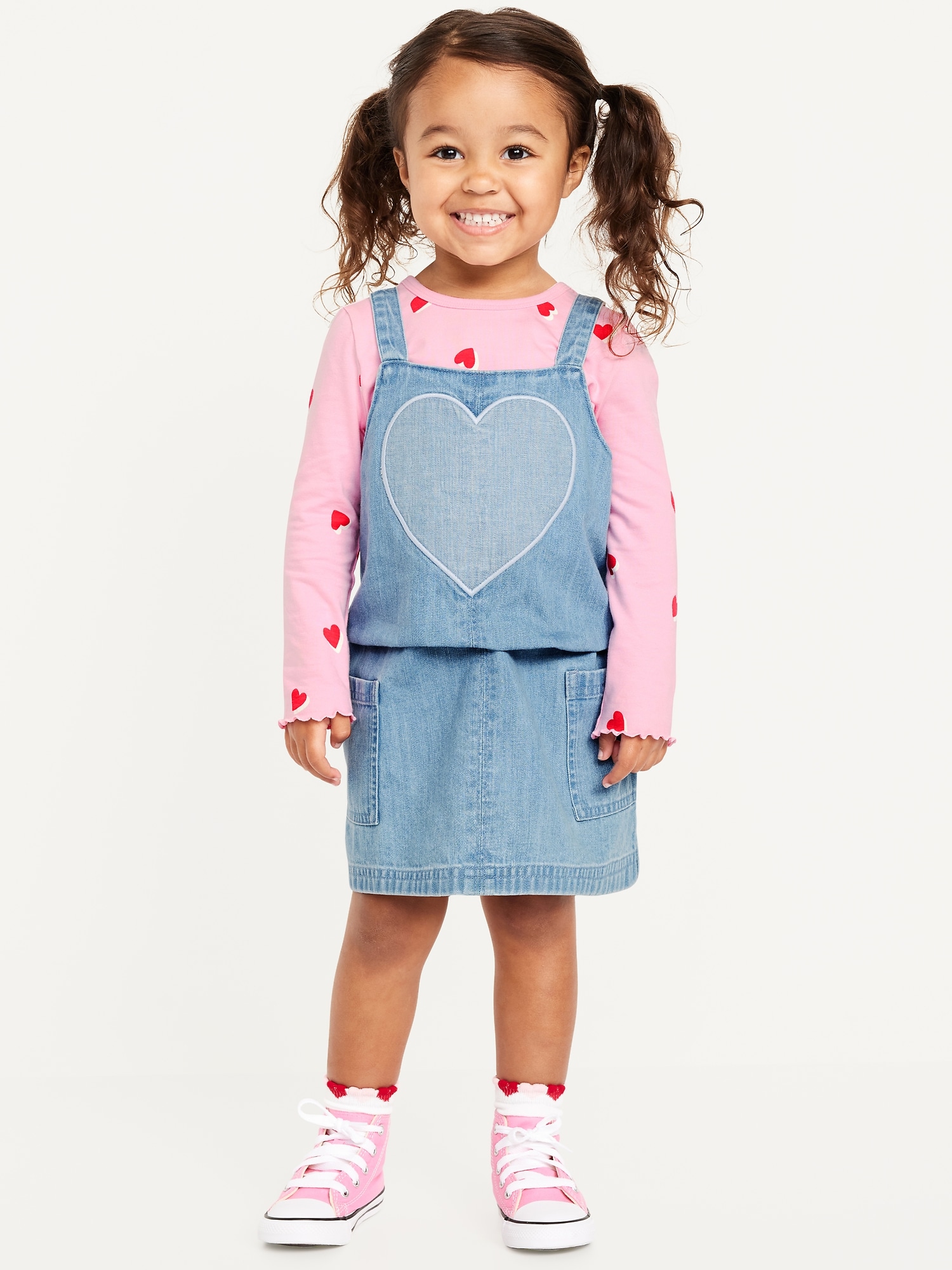 Printed Long-Sleeve T-Shirt and Jean Dress Set for Toddler Girls