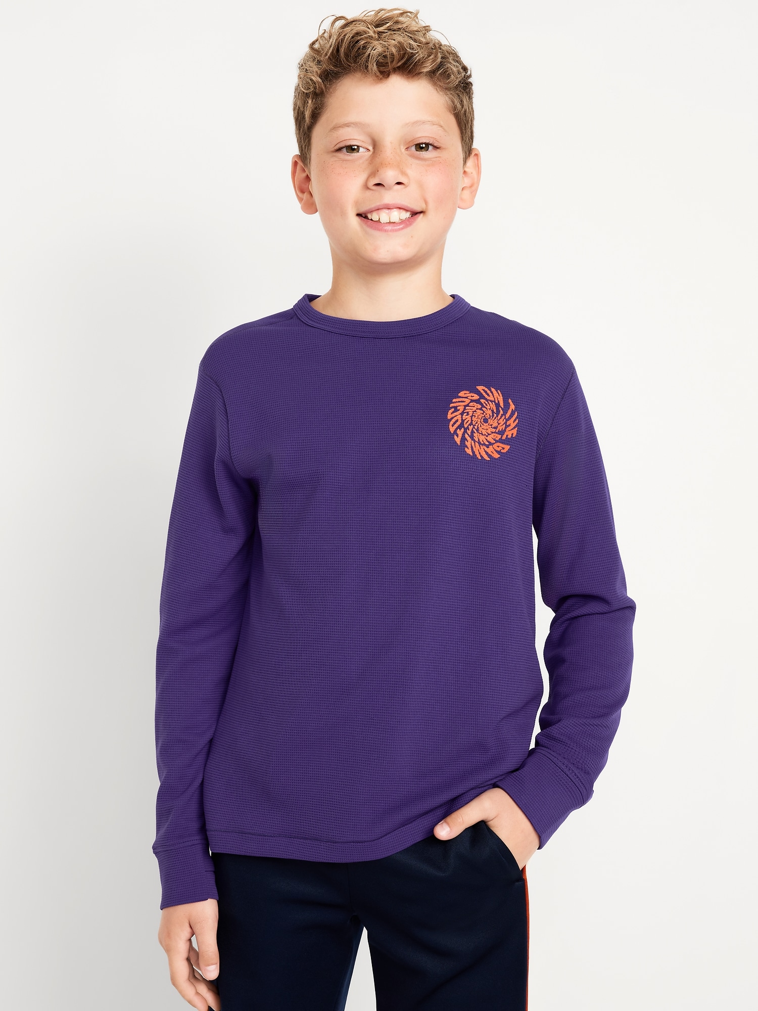 Long-Sleeve Waffle-Knit Graphic Performance Top for Boys