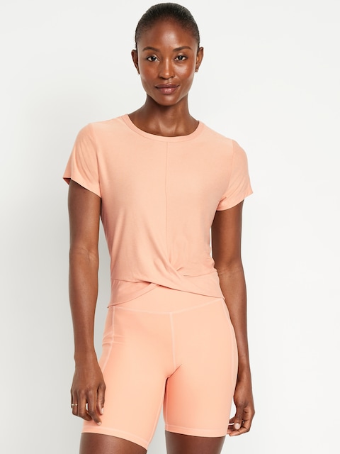 CloudMotion Twist-Front T-Shirt - Ripe Apricot