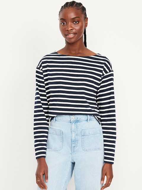 Long-Sleeve Mariner Loose T-Shirt - On Navy/White