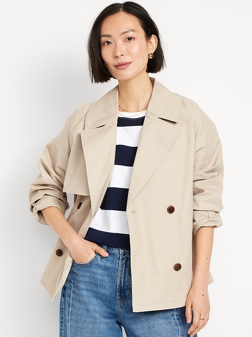 Image number 1 showing, Double-Breasted Short Trench Coat