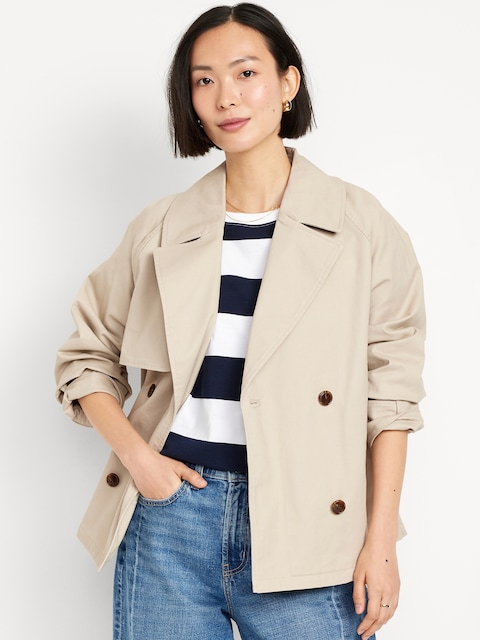 Oversized Double-Breasted Short Trench Coat