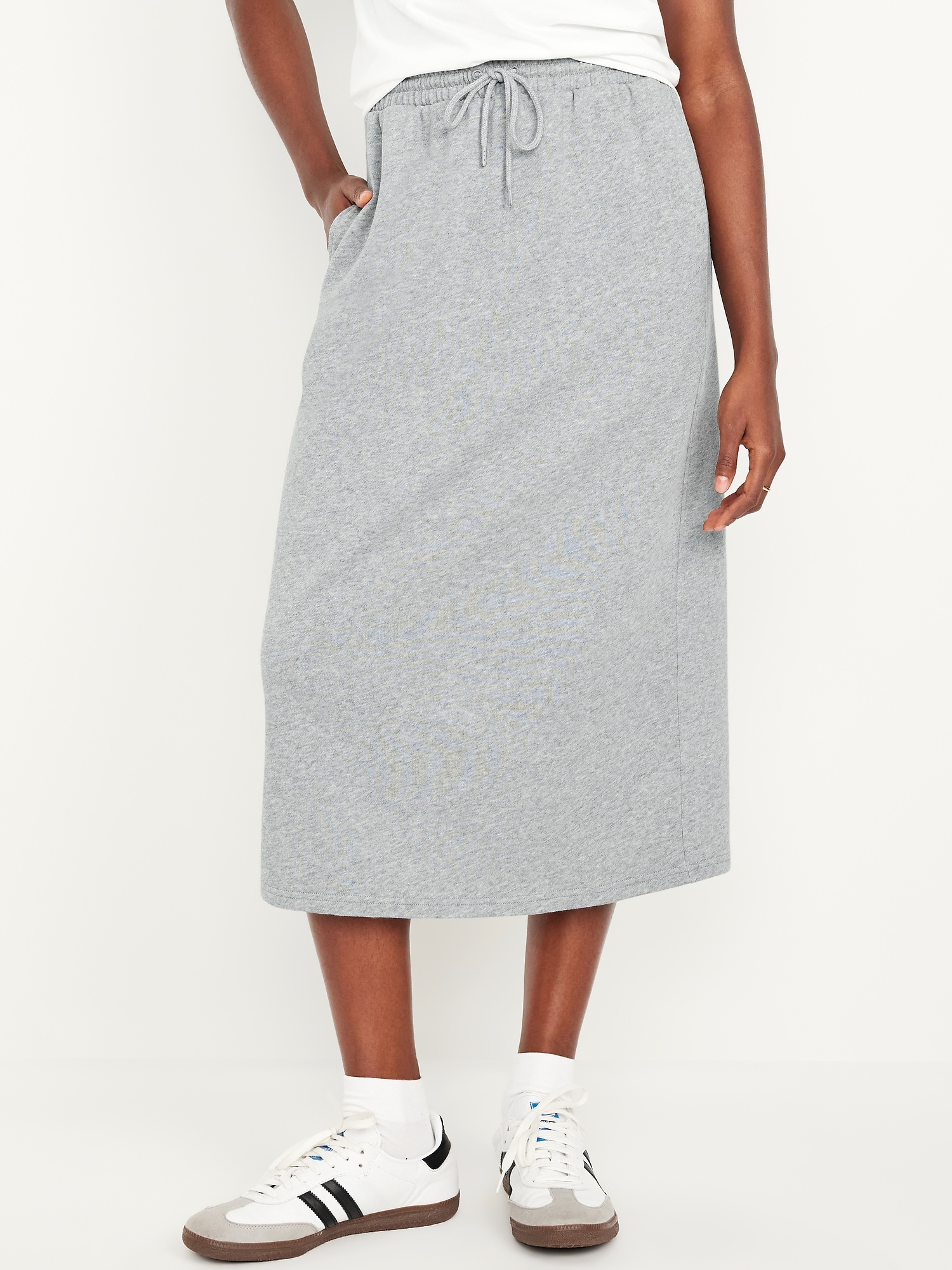 High-Waisted Fleece Midi Skirt