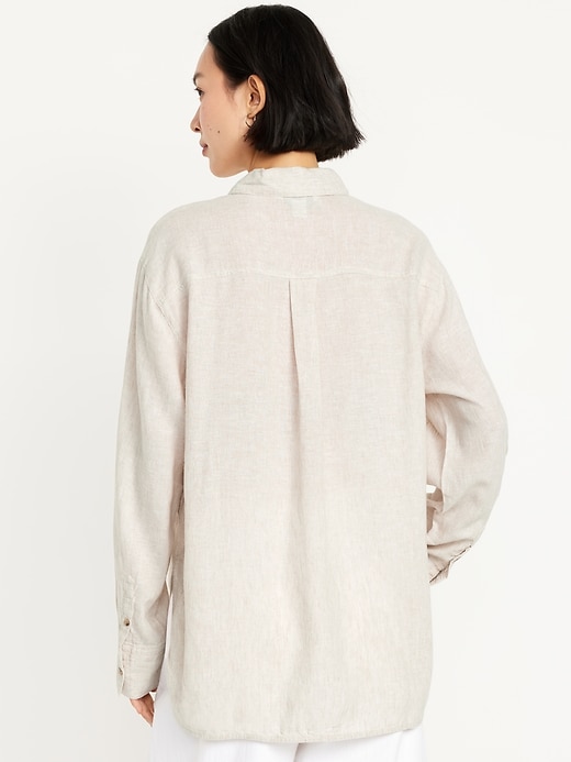 Image number 8 showing, Linen-Blend Loose Button-Down Shirt