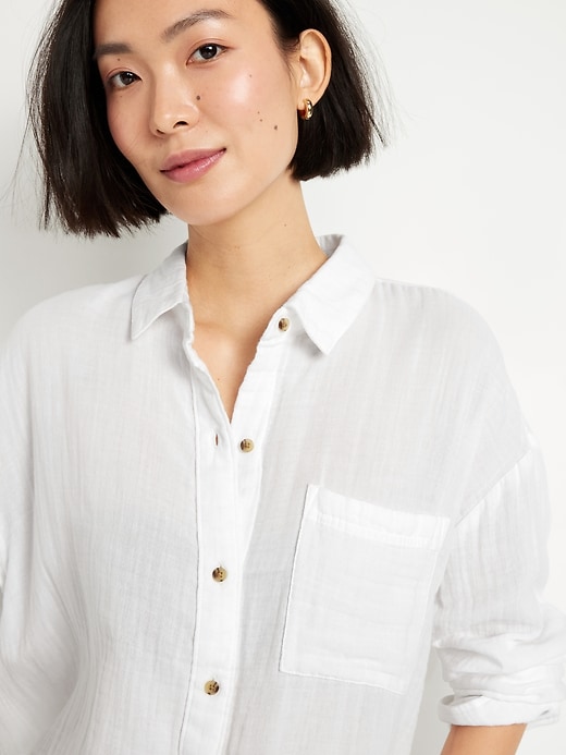 Image number 4 showing, Crinkle Gauze Loose Button-Down Shirt