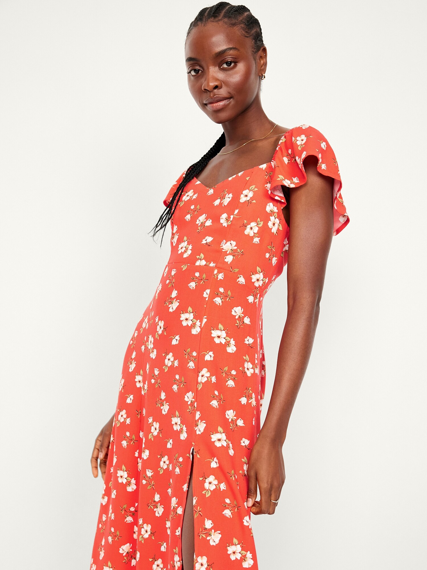 Женское платье Old Navy Flutter-Sleeve Crepe Midi, цвет: Красный с принтом — фото 3