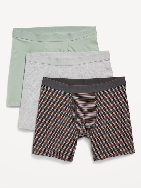 3-Pack Soft-Washed Boxer-Briefs -- 6.25-inch inseam - Green/Heather Gray/Brown Stripe