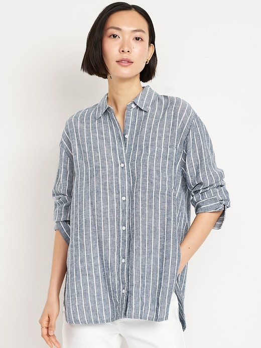 Image number 1 showing, Button-Down Linen-Blend Striped Shirt