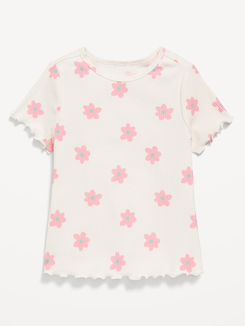 Printed Short-Sleeve Lettuce-Edge T-Shirt for Toddler Girls - Pink Daisy
