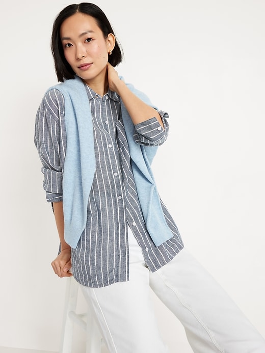 Image number 3 showing, Button-Down Linen-Blend Striped Shirt