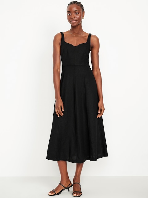 Fit & Flare Sleeveless Linen-Blend Midi Dress