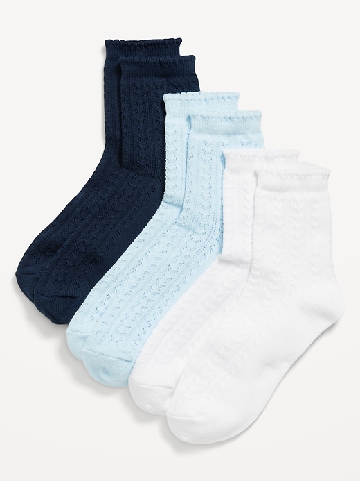 View large product image 1 of 1. 3-Pack Solid Pointelle Crew Socks for Women