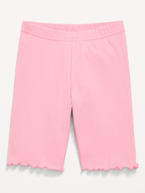 Long Ribbed Lettuce-Edge Biker Shorts for Girls - Anemone Pink