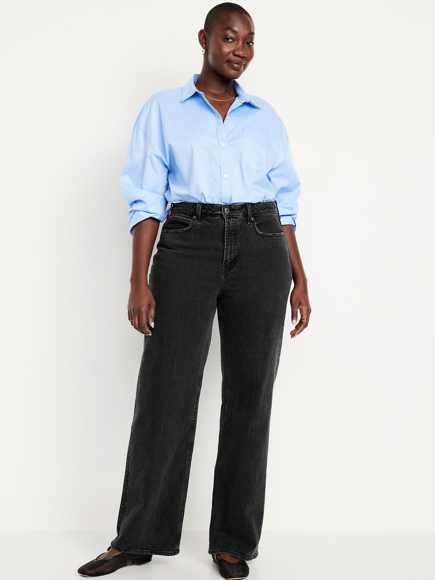 Женские джинсы Old Navy Curvy Extra High-Waisted Wide-Leg, цвет: Чёрный варёный — фото 4