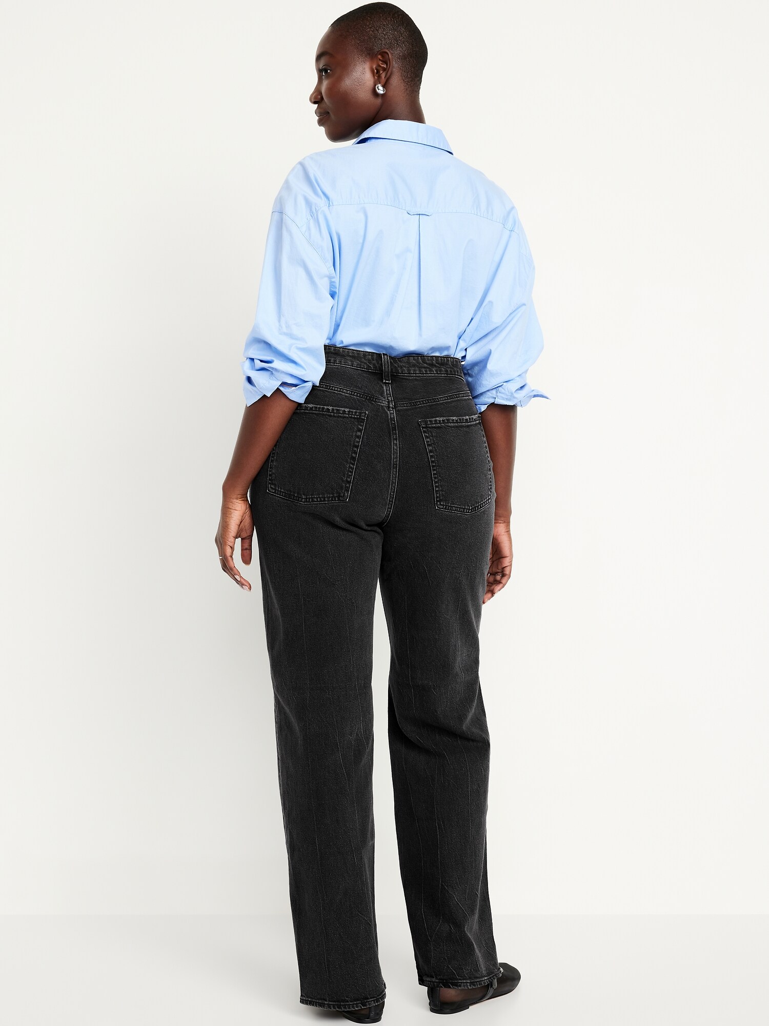 Женские джинсы Old Navy Curvy Extra High-Waisted Wide-Leg, цвет: Чёрный варёный — фото 5