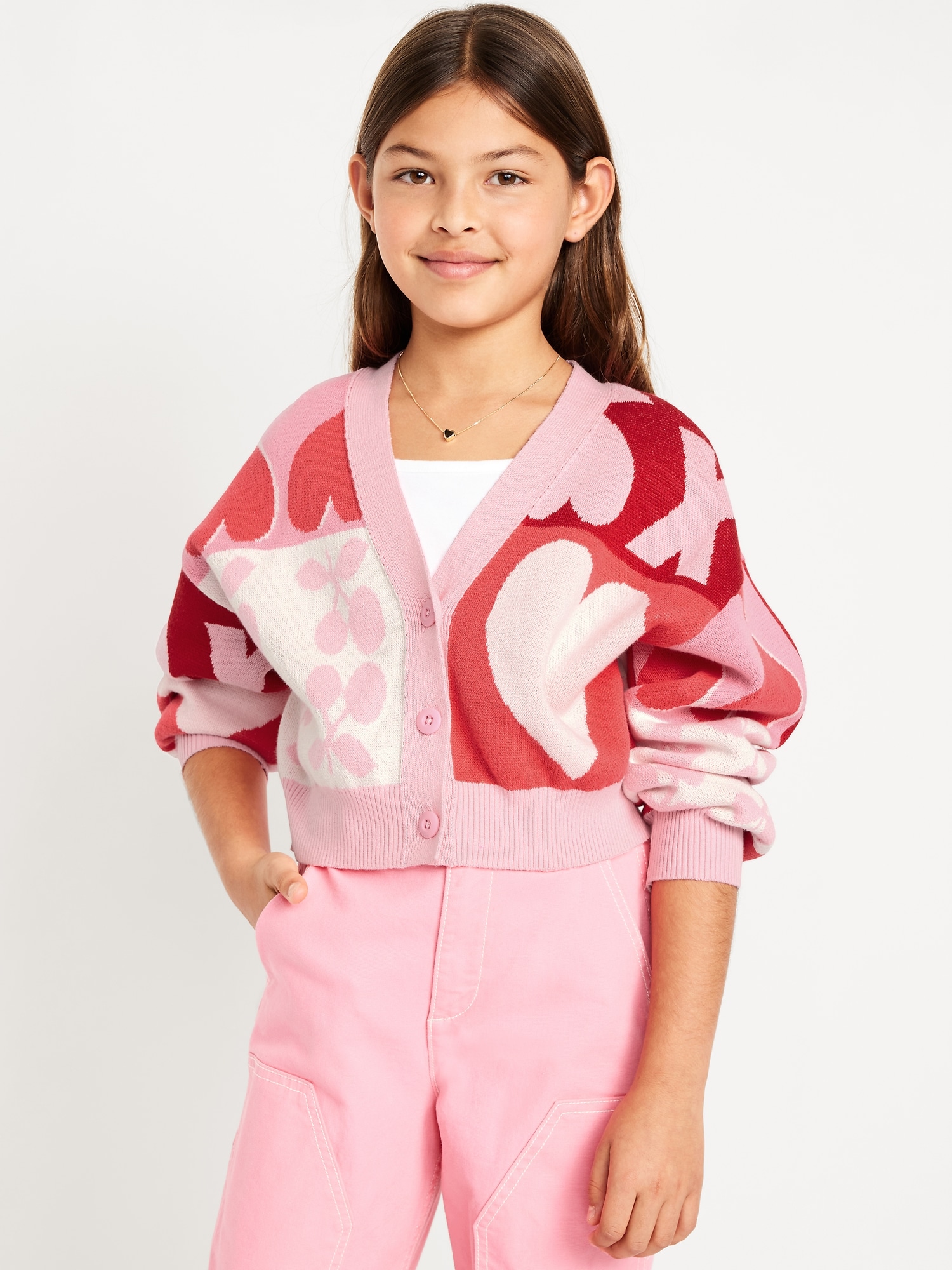 Printed Button-Front Cardigan Sweater for Girls