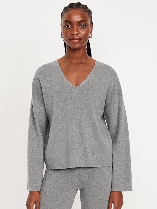 Image number 1 showing, Bell-Sleeve V-Neck Sweater