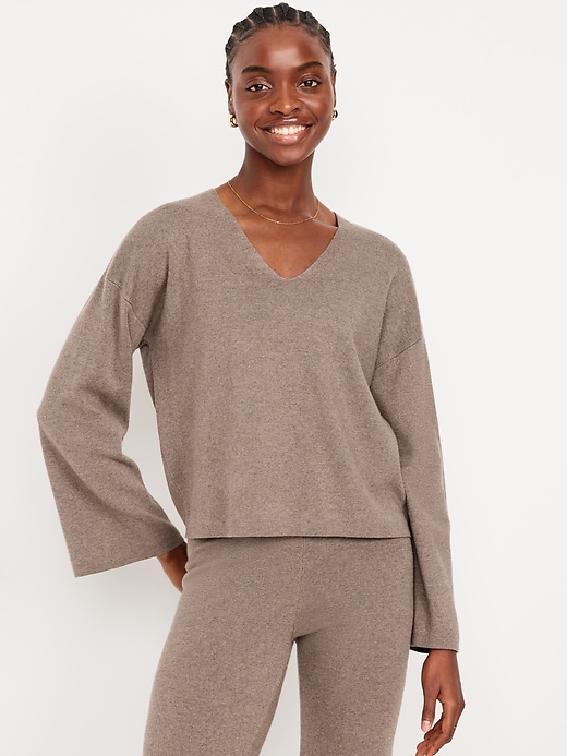 Image number 1 showing, Bell-Sleeve V-Neck Sweater