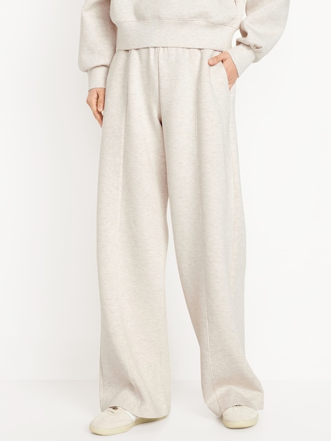 High-Waisted Bounce Fleece Wide-Leg Sweatpants - Oatmeal Heather