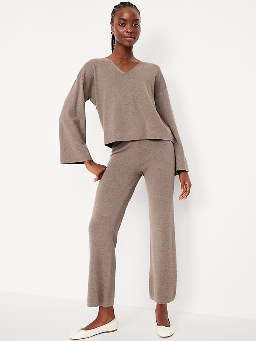 Image number 6 showing, High-Waisted Crop Kick Flare Sweater Pants