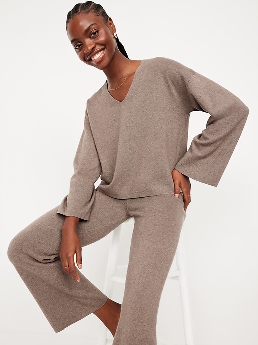 Image number 3 showing, Bell-Sleeve V-Neck Sweater