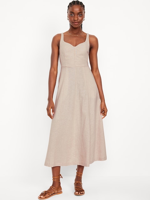 Fit & Flare Sleeveless Linen-Blend Midi Dress - Flax Linen