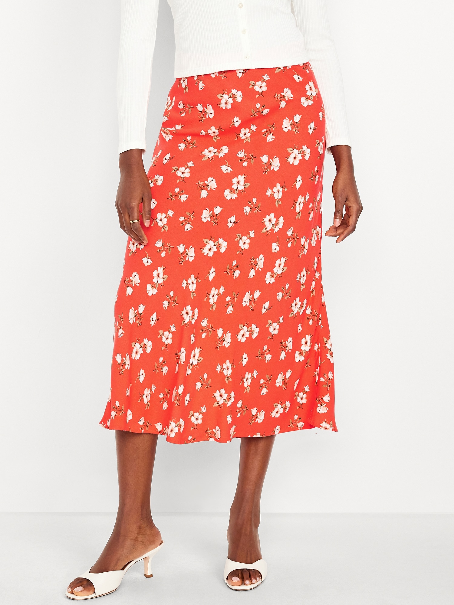 Crepe A-Line Midi Skirt