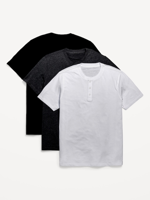 Henley T-Shirt 3-Pack - Black/Gray/White