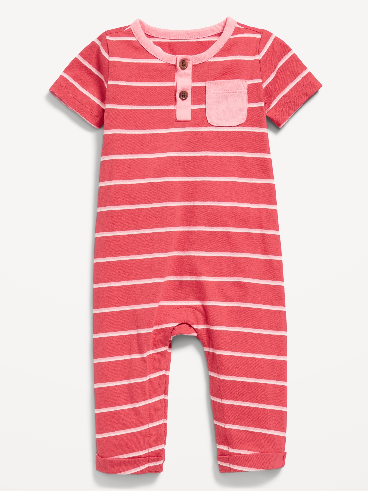 Short-Sleeve Jersey-Knit Henley One-Piece for Baby