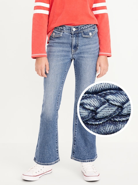 High-Waisted Braided-Waist Flare Jeans for Girls