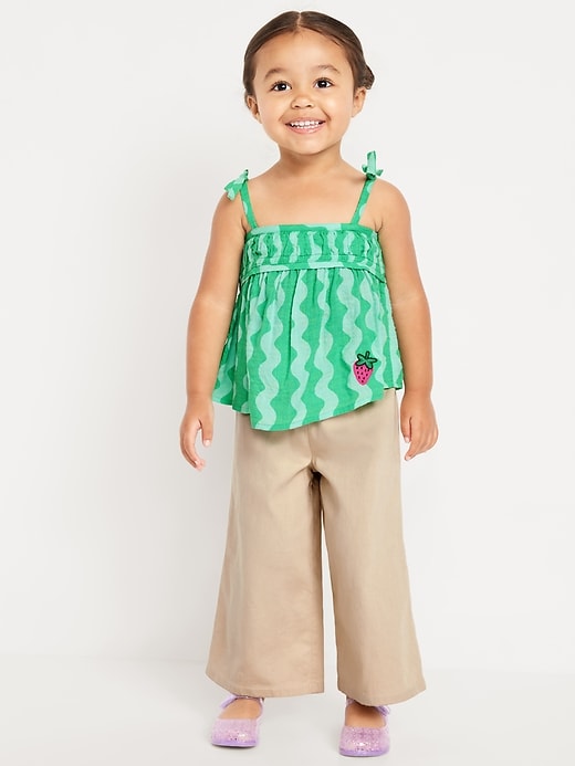 View large product image 1 of 2. Printed Sleeveless Embroidered Top and Wide-Leg Pants Set for Toddler Girls