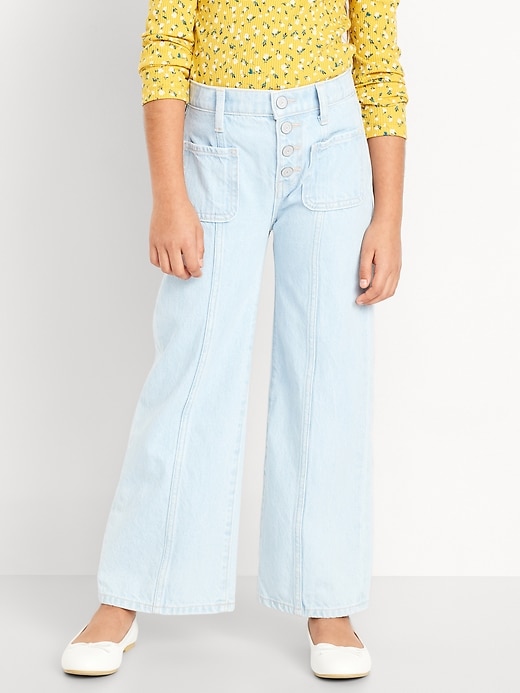 View large product image 1 of 4. High-Waisted Button-Fly Super Baggy Wide-Leg Jeans for Girls