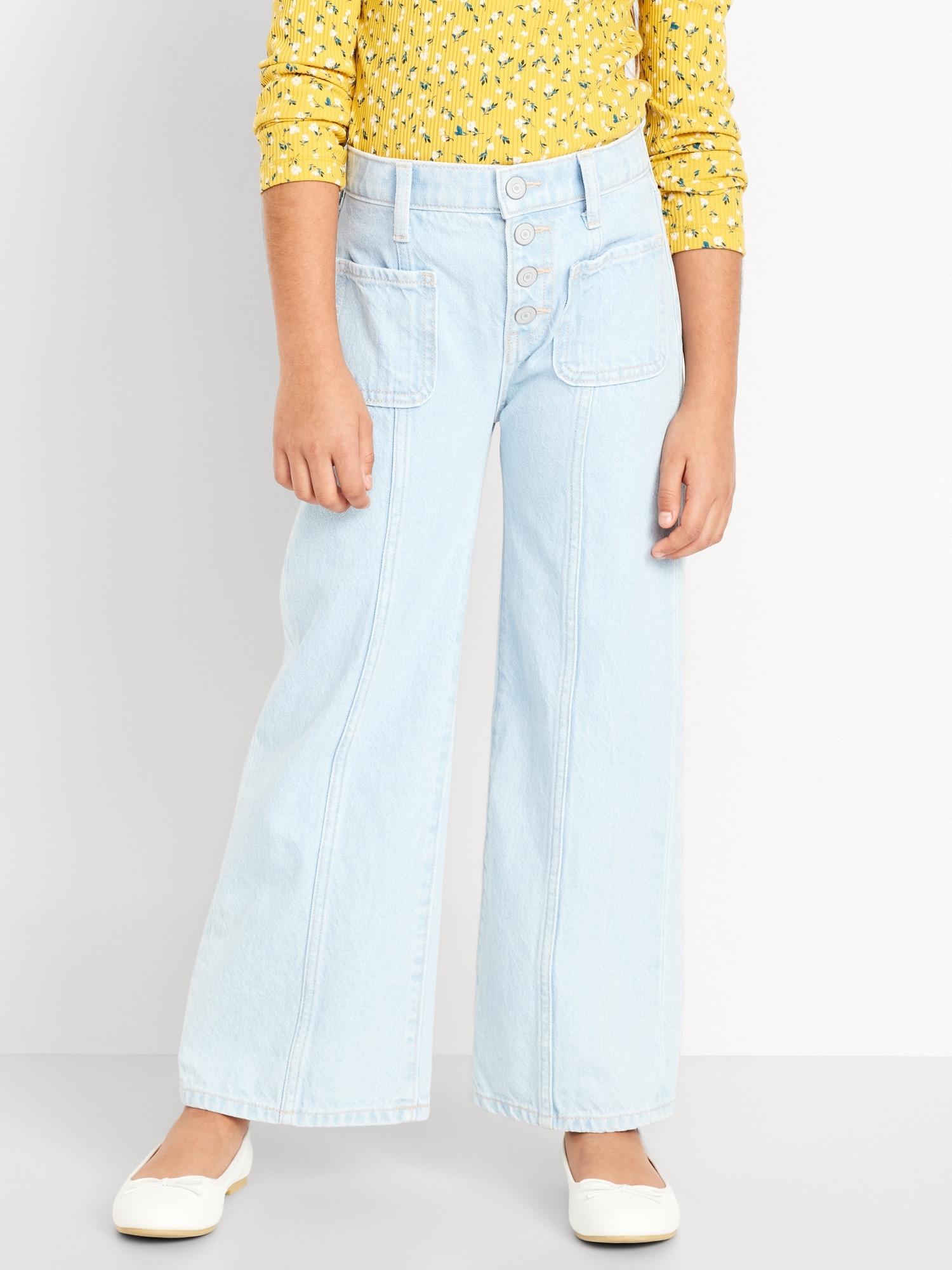 High-Waisted Button-Fly Super Baggy Wide-Leg Jeans for Girls