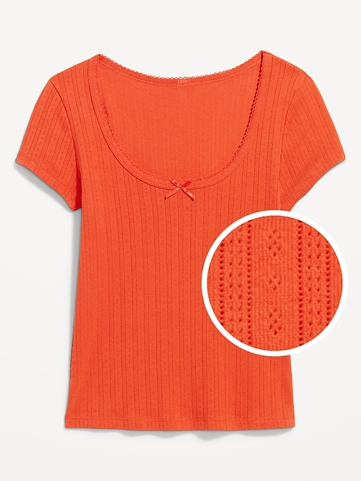 Image number 4 showing, Lace-Trim Ribbed Pointelle T-Shirt