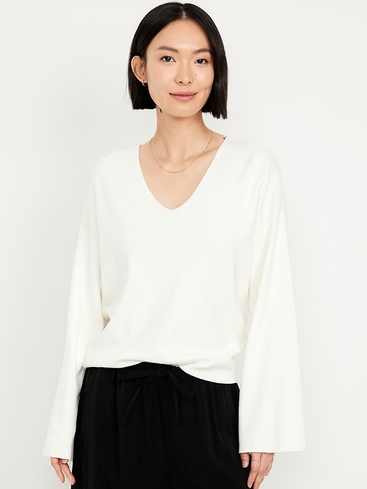 Image number 1 showing, Bell-Sleeve V-Neck Sweater