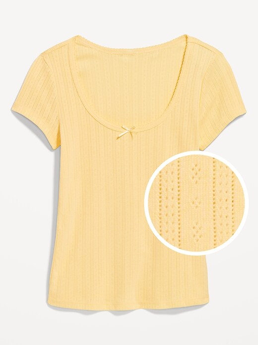 Image number 4 showing, Lace-Trim Ribbed Pointelle T-Shirt