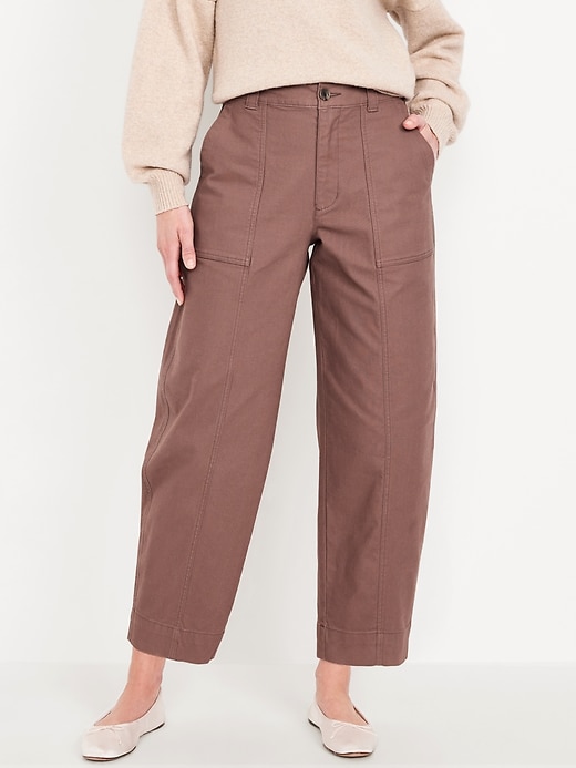 Image number 1 showing, High-Waisted Canvas Barrel Ankle Pants