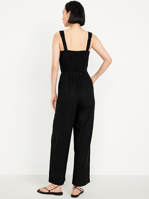 Image number 8 showing, Button-Front Linen-Blend Cami Jumpsuit