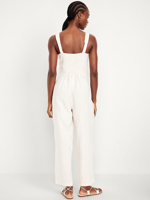 Image number 2 showing, Button-Front Linen-Blend Cami Jumpsuit