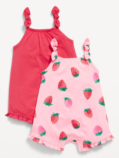 Sleeveless Tie-Knot One-Piece Romper 2-Pack for Baby - Strawberry