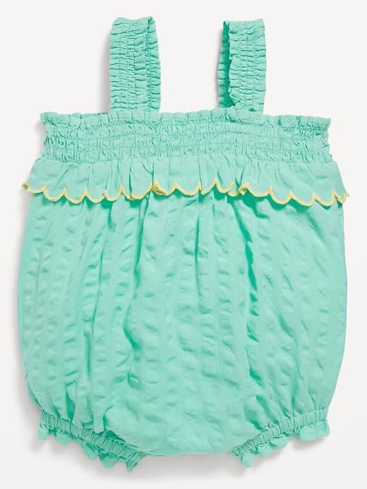 View large product image 2 of 2. Sleeveless Ruffle-Trim Smocked One-Piece Romper for Baby