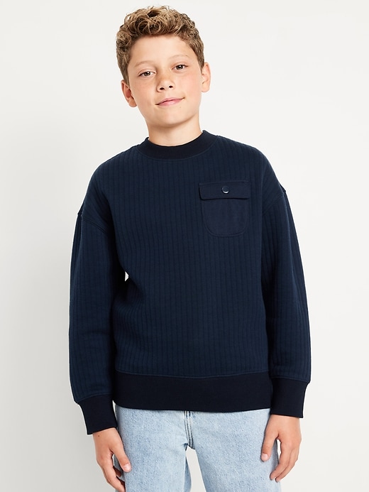 View large product image 1 of 1. Oversized Quilted Fleece Utility Pocket Sweatshirt for Boys