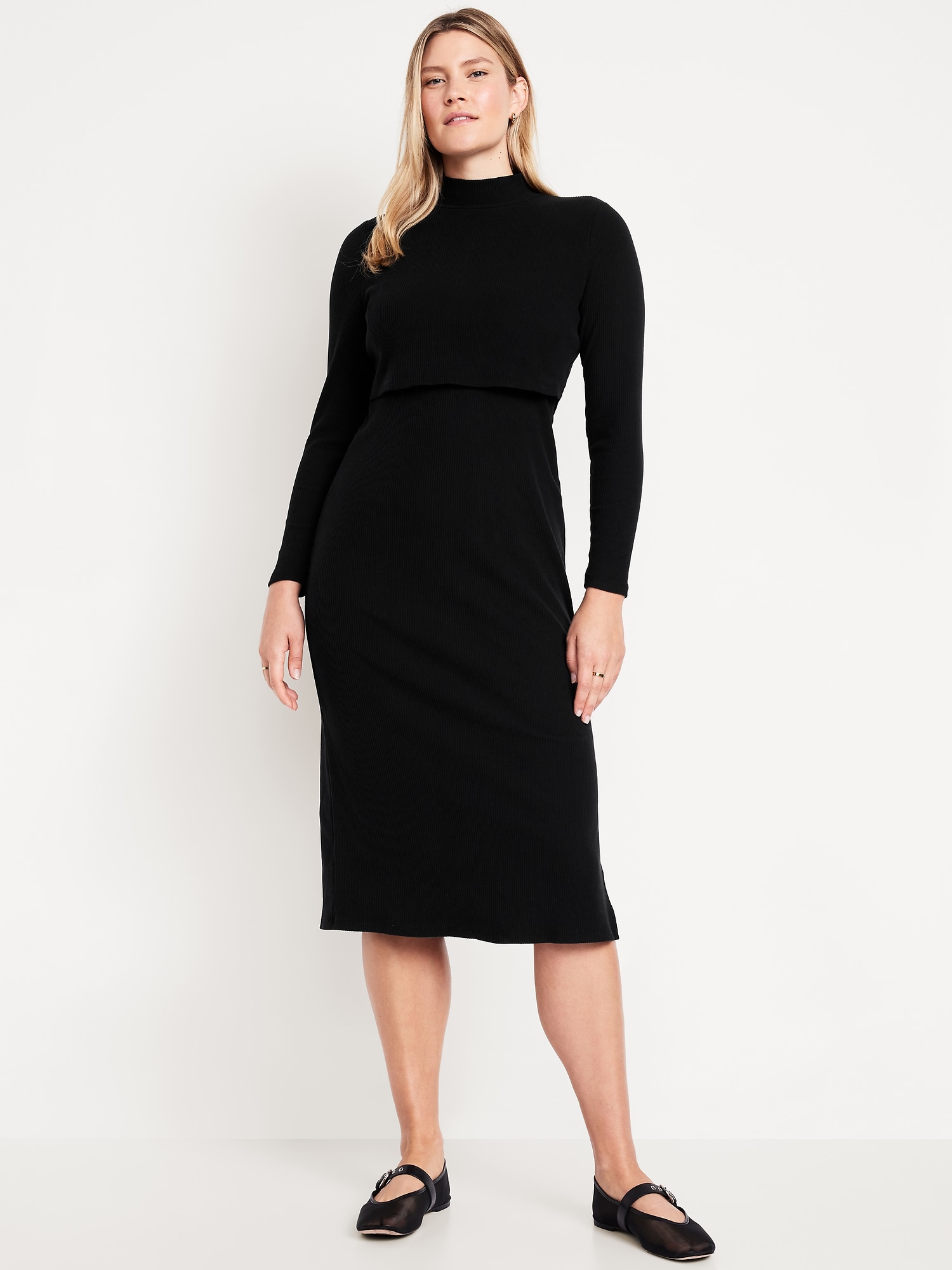 Maternity Mock-Neck Nursing Midi Dress